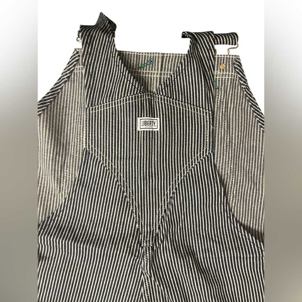NWT Liberty Hickory Stripe Bib Overalls Dark Blue and White Striped Sz 42x32 - Picture 6 of 9